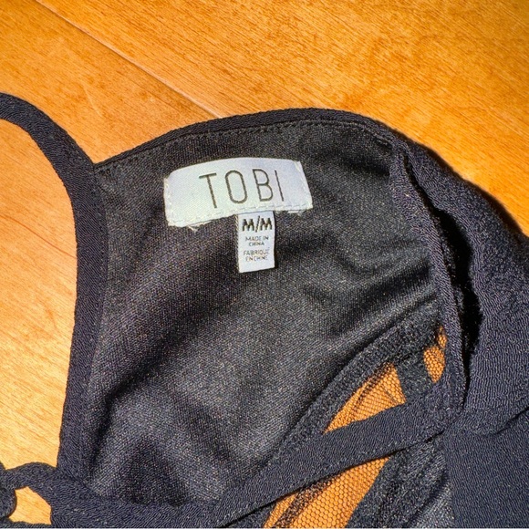 Tobi Black V Neck Maxi Tank Top Strap Dress Side Slits Mesh Paneling At Ribs - Picture 10 of 13